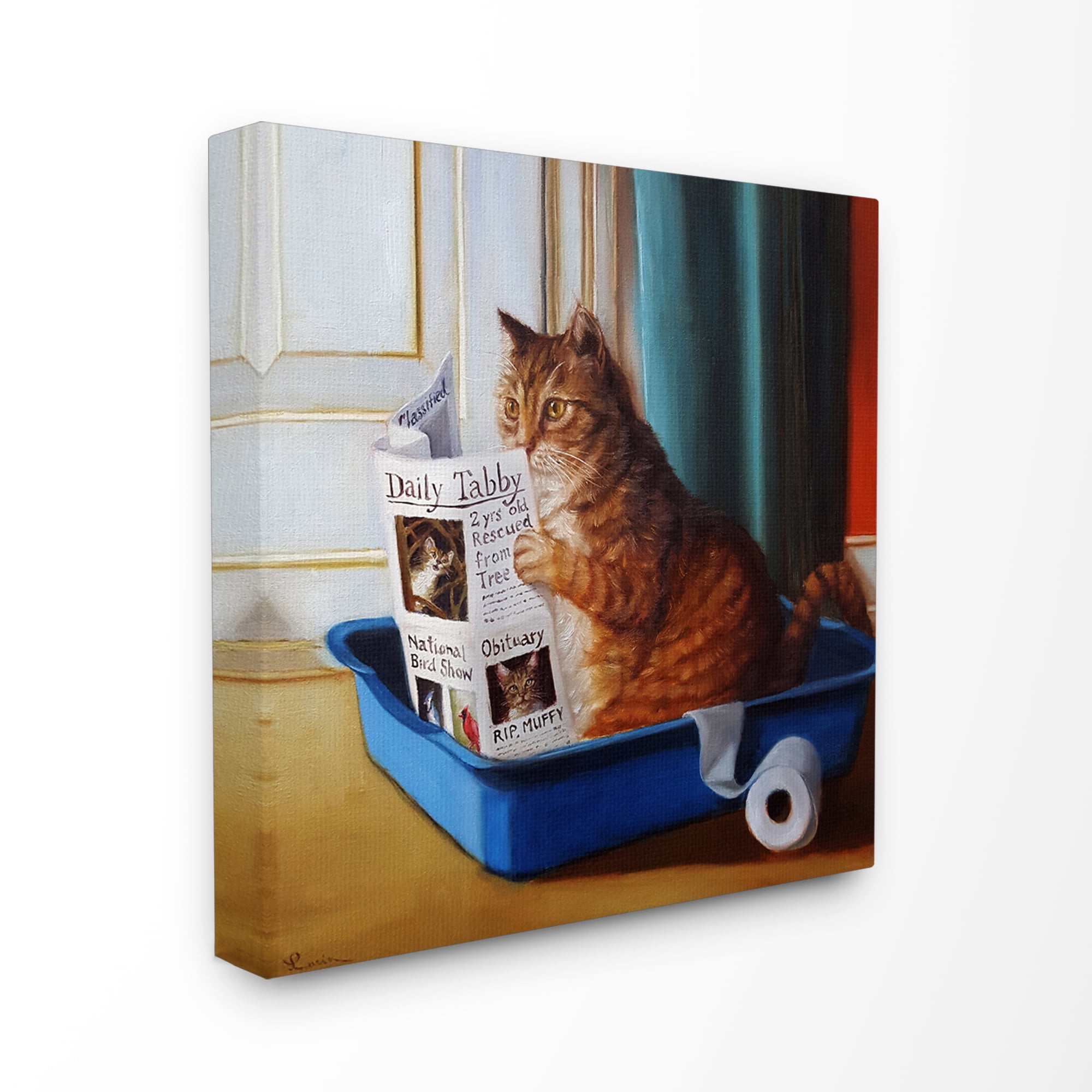 Stupell Industries Litter Box Reading Funny Cat Pet Painting Canvas