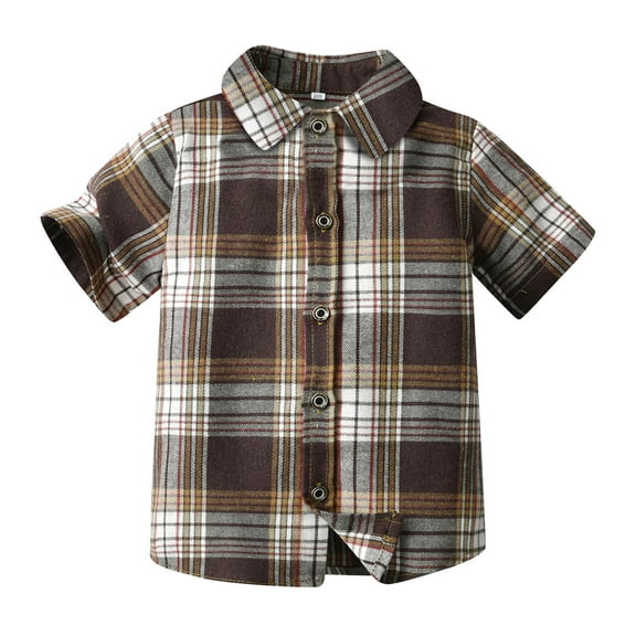 WOYY Little Boys Classic Fit Plaid Short Sleeve Shirt Summer Casual Button-Down Shirt