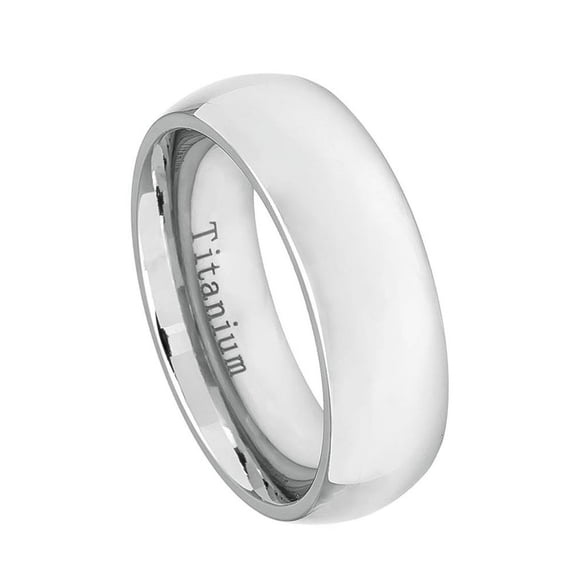Men Women 7MM Comfort Fit Titanium Wedding Band White Finish Classic Domed Titanium Ring (Size 5 to 12)