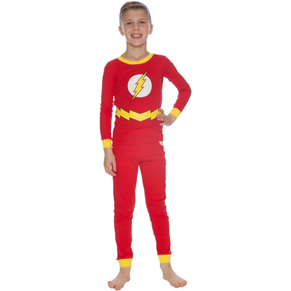 DC Comics Flash Boys' Tight Fit 2 Piece Long Sleeve Sleep Shirt Pajama Pant Set