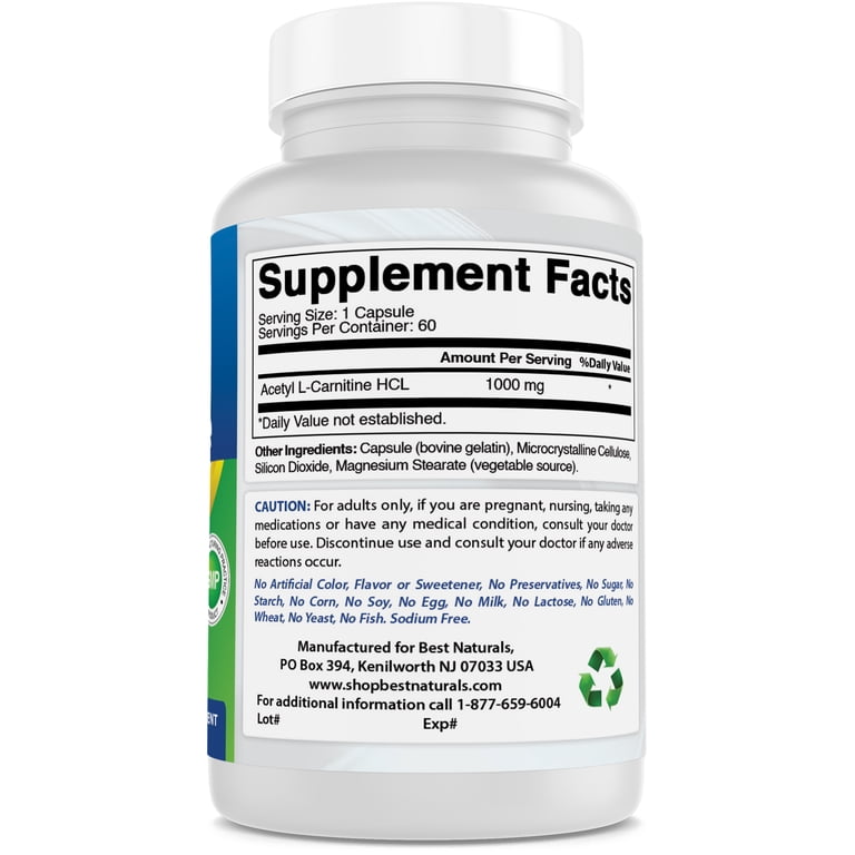 best acetyl l-carnitine brand Best Naturals Acetyl L-Carnitine, 1000mg, 3 Pack 60 Capsules Each, Total  180 Capsules