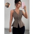thumbnail image 5 of Womens Summer Vest Tops Dressy Business Casual V-Neck Sleeveless Button Down Trendy Outfits Camel Color XL, 5 of 8