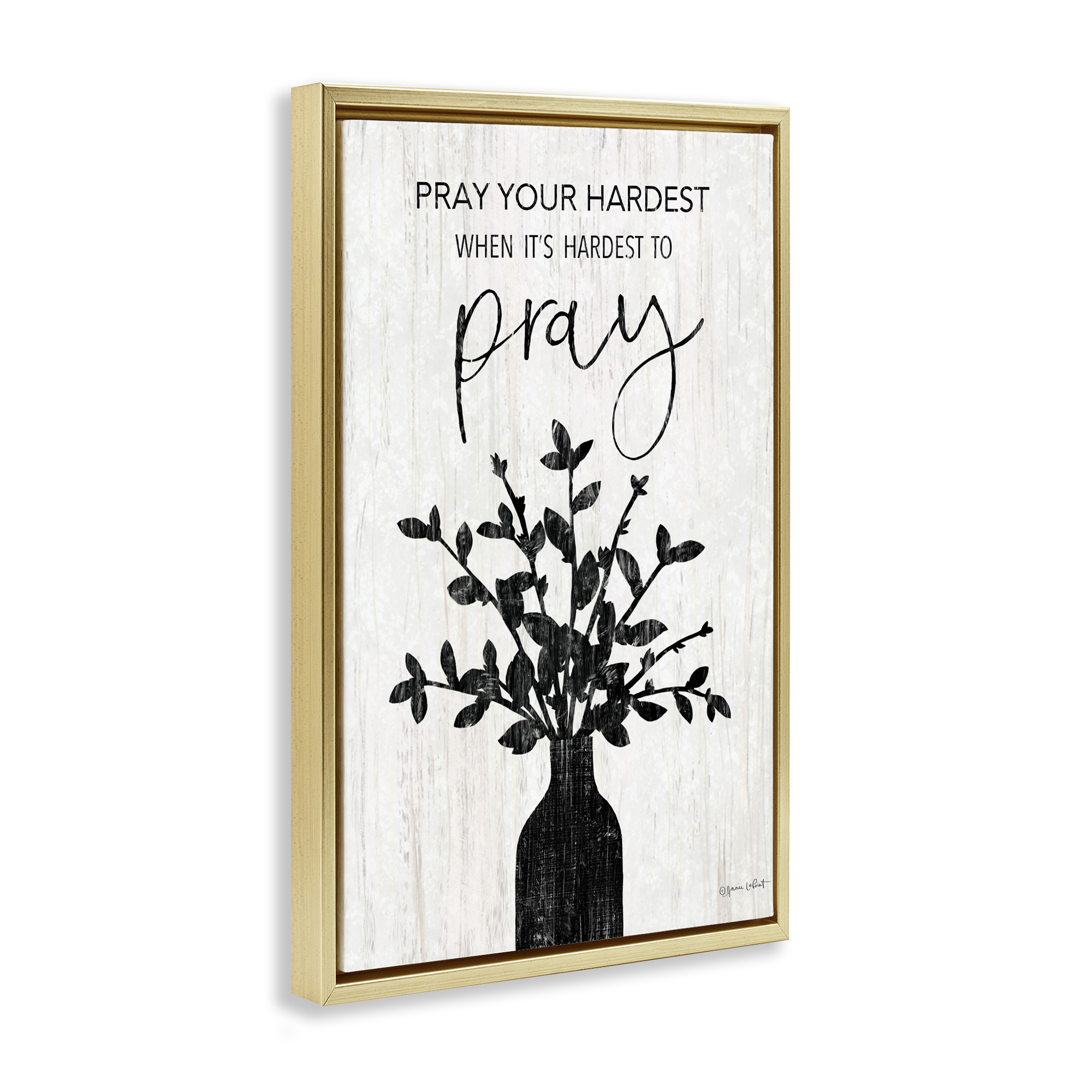 Stupell Industries Pray Your Hardest Religious Painting Gold Floater Framed Canvas Art Print Wall Art, 21 x 31