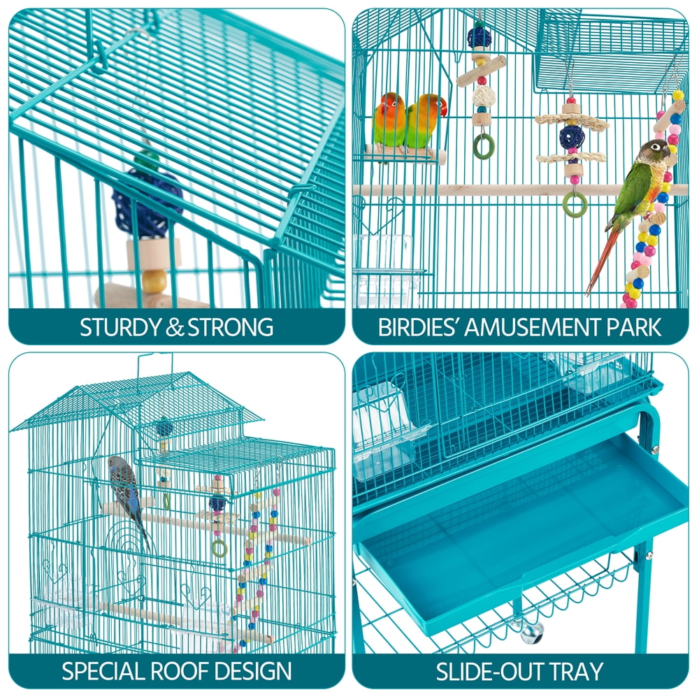 Renwick 62.4'' Metal Birdcage with Detachable Stand Teal Blue