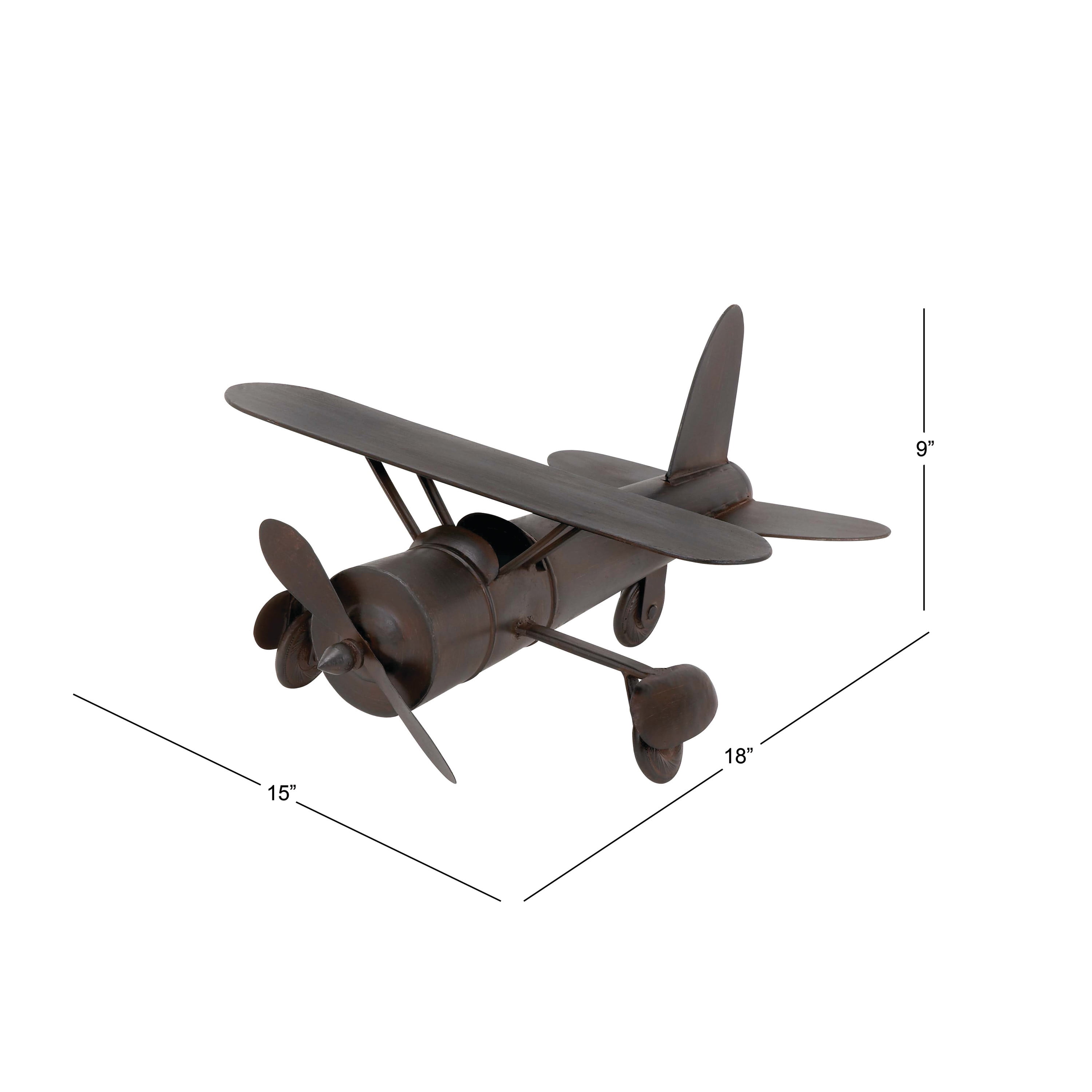 18" x 9" Brown Metal Airplane Sculpture, by DecMode