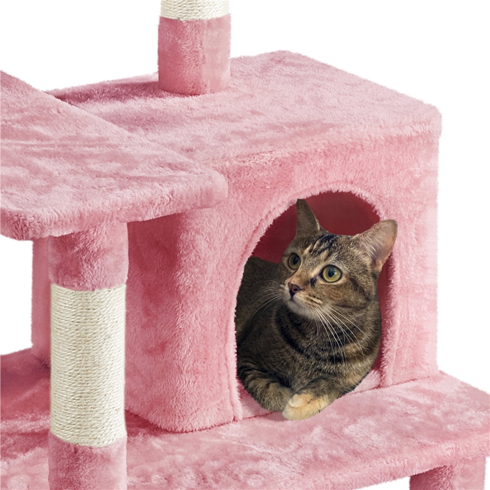 Alden Design 63" H Cat Tree Tower with Hammock and Scratching Posts, Pink