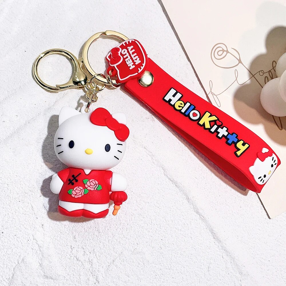Anime Kawaii Sanrio Hello Kitty Keychain Pendant Holder Key Chain Car Keyrings Mobile Phone Bag Ornament Jewelry Kids Gifts