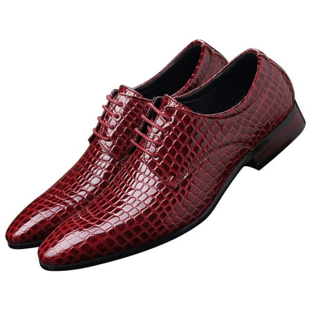 

Santimon Men Derby Shoes Crocodile Pattern Pointed Toe Lace Up Oxford Shoes Business Leather Dress Shoes Red 7.5 US