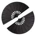thumbnail image 1 of Ventiladores de mano plegables Tkocisa, paquete de 2 unidades, grandes, con purpurina negra (33/63,5 cm), 1 of 7