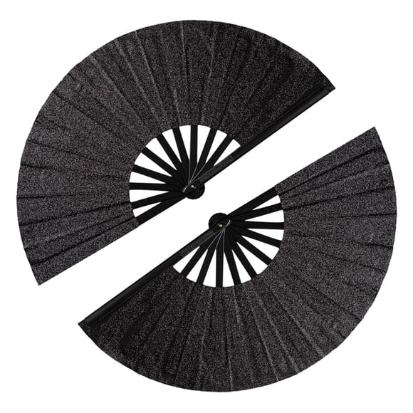 Ventiladores de mano plegables Tkocisa, paquete de 2 unidades, grandes, con purpurina negra (33/63,5 cm)