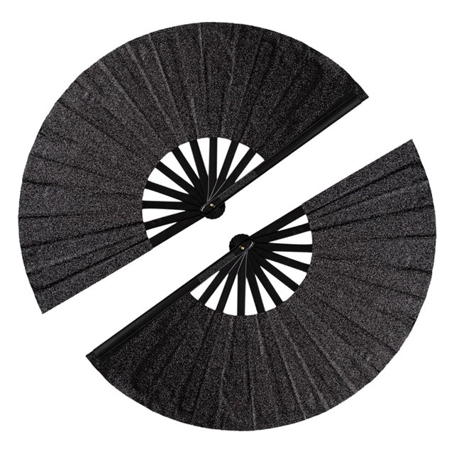Ventiladores de mano plegables Tkocisa, paquete de 2 unidades, grandes, con purpurina negra (33/63,5 cm)