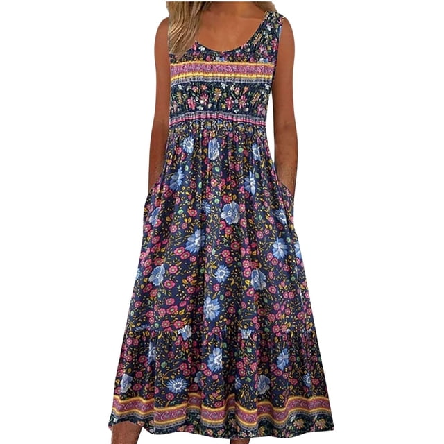 Vestido largo Medlor para mujer con estampado floral bohemio 2025, talla grande