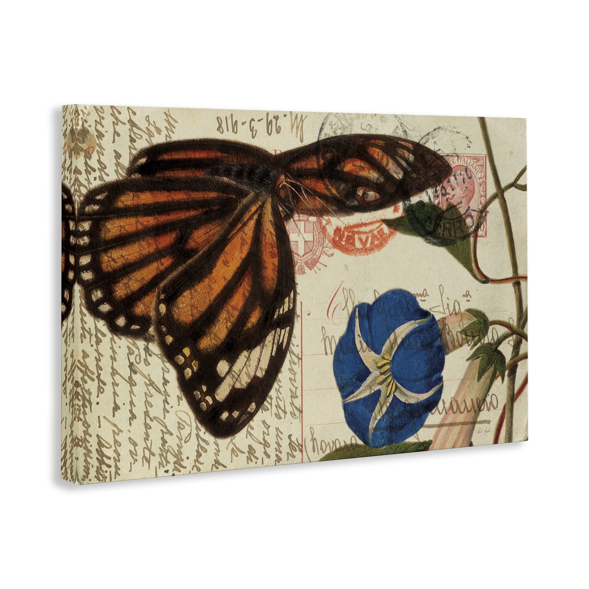 Stupell Industries Vintage Postcard & Fauna Insects Painting Wrapped Canvas Art Print Wall Art, 24 x 16