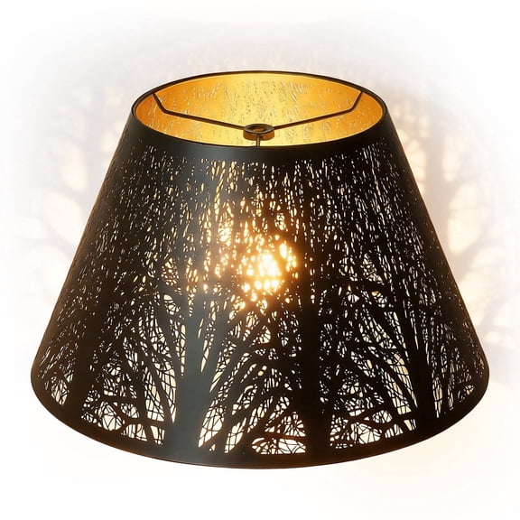 SWAIFDEE Metal Empire Lamp Shade, Etched Forest Pattern Lampshade with Black & Gold , Spider Fitter Lampshades for Table & Floor Lamps, 7x13x7.8 Inch