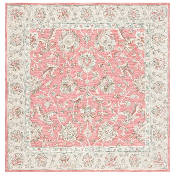 SAFAVIEH Glamour Pierce Bordered Wool Area Rug, Pink/Beige, 6' x 6' Square