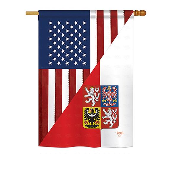 Breeze Decor BD-FS-H-108391-IP-BO-DS02-US US Czech Friendship Flags of the World Everyday Impressions Decorative Vertical House Flag