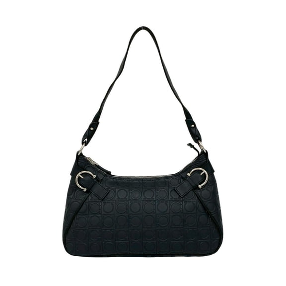 Pre-Owned Salvatore Ferragamo Gancini Leather Semi-Shoulder Bag, Black, 34295