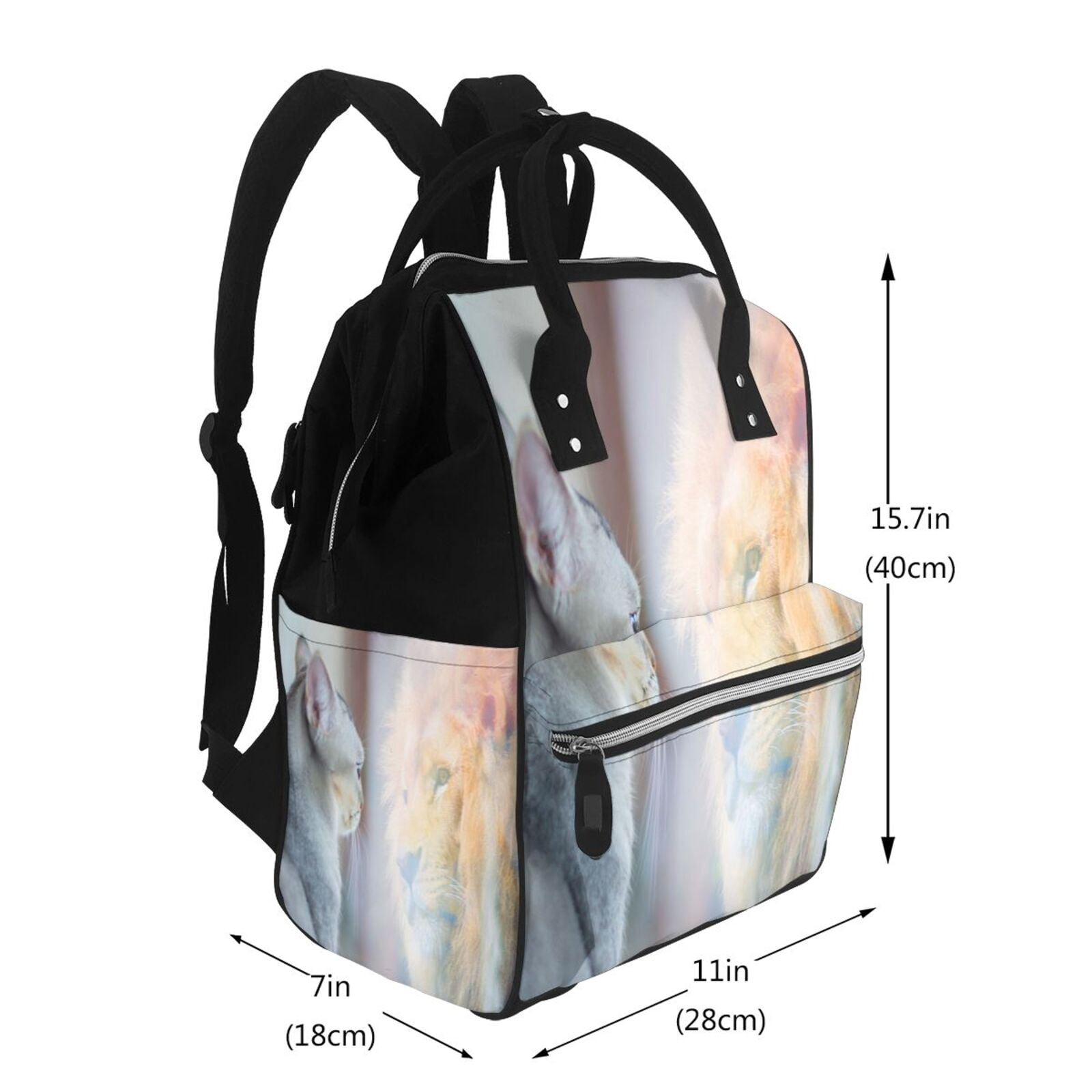 Fuzoiu The Cat Looks in the Mirror Print Diaper Bag Backpack,Baby Essentials Travel Tote,Multi function Waterproof Diaper Bag, Travel Essentials Baby Bag - Unisex