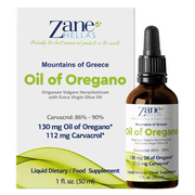 Zane Hellas 70% Oregano Oil. Pure Greek Essential Oil of Oregano .86% Min Carvacrol. 112mg Carvacrol Per Serving. Probably the Best Oregano Oil in The World. 1 fl. oz.- 30ml