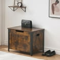 thumbnail image 2 of Storage Chest, Wooden Storage Trunk with Metal Frame, Entryway Shoes Bench with Cushion, Large Storage Organizer, 39.4" Lift-Top Storage Chest with 2 Hinges for Bedroom, Living room, 2 of 9