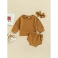 thumbnail image 2 of Kiapeise 0-24M Infant Girl Boy Clothes Set Solid Round Neck Long Sleeve T-shirt+Triangle Shorts+Headband Spring Summer 3pcs, 2 of 8