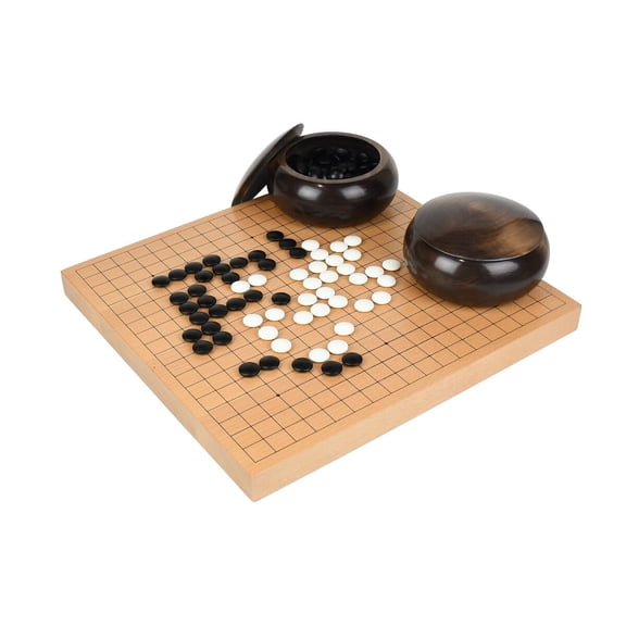 Go Masters Intermediate Go Set - 19 x 19 Wooden Board, Glass Stones and Bowls