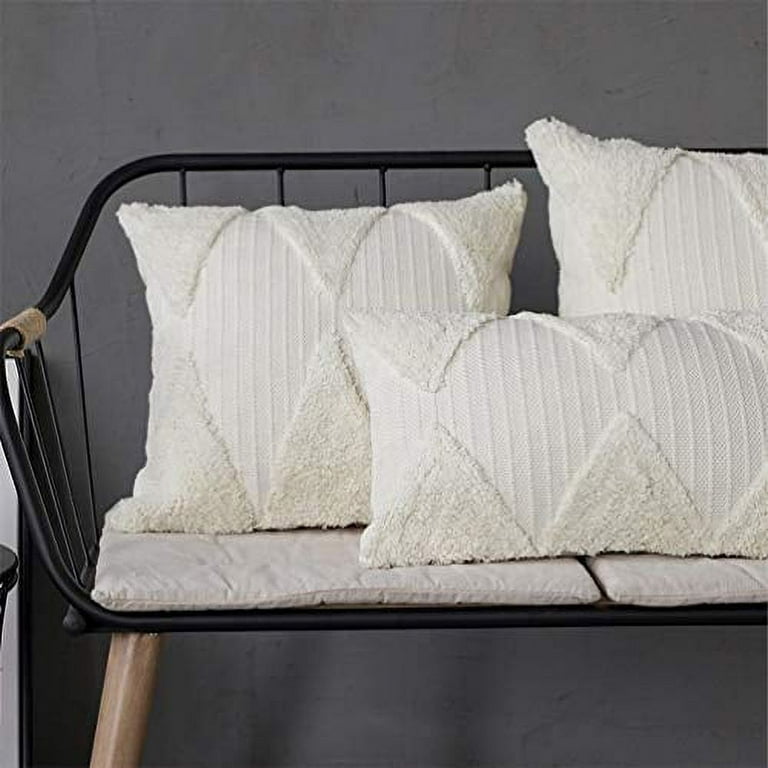 Fennco Styles Handcrafted Tufted Geometric Decorative Lumbar Throw Pillow  Cover & Insert 14 W x 30 L - White Cushion for Home, Couch, Living Room