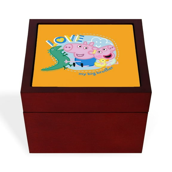 CafePress - Peppa Pig: Love My Big Brother - Keepsake Box, Finished Hardwood Jewelry Box, Velvet Lined Memento Box