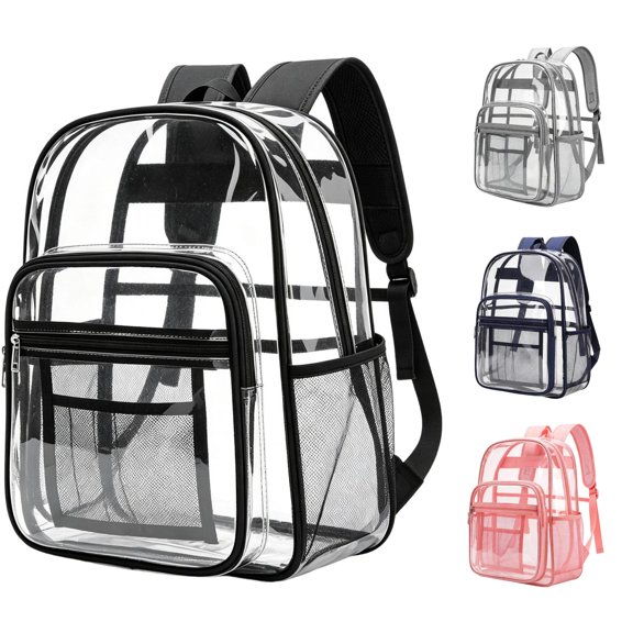 CUZIBR Teen Kids Clear Backpack Transparent Bookbag Front Zipper Pocket Side Pockets Lightweight Adjustable Straps See Through Backpack For School Work Game Travel Bag