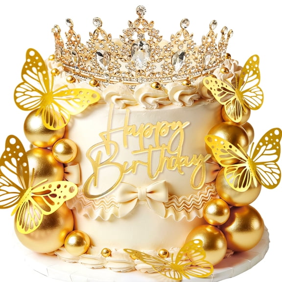 Luxury Gold Crown Cake Decorations Set - Royal Elegance for Birthday Wedding Anniversary Party Supplies