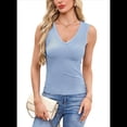 thumbnail image 1 of Camiseta Sin Mangas de Entrenamiento Informal de Verano para Mujer, con Cuello en V, Color Azul S, 1 of 10