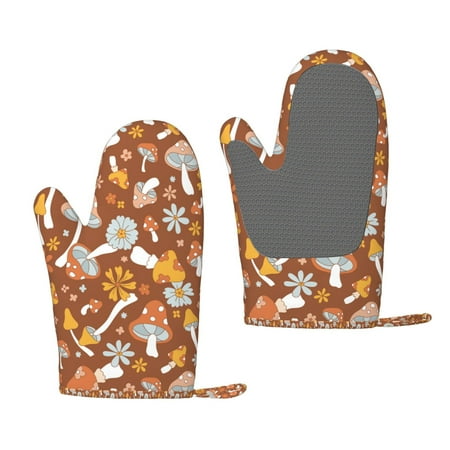 

Lukts Floral Hippie Mushrooms for Silicone Anti-Scalding Gloves Kitchen Lanyard Gloves for Grilling Baking Cooking