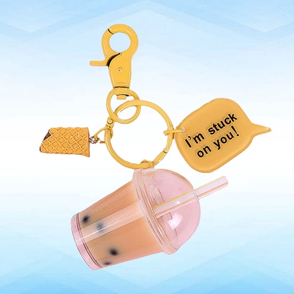 COSMOBETTY Orange Resin Pearl Milk Tea Pendant for Bag Decor Creative Fashionable Key Ring Car Ornament 1 Piece