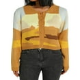 thumbnail image 1 of Women‘s Button Down Sweater Crop Tops Long Sleeve Color Block Knit Cardigan Lapel Spring Fall Outwear, 1 of 6