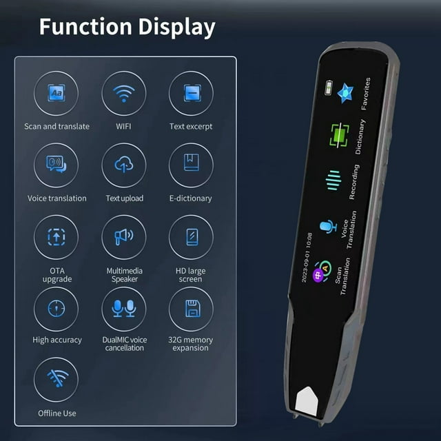 قلم ترجمة ماسح ضوئي، جهاز ترجمة لغات عالي الدقة مع شاشة 3.69 بوصة للسفر والتسوق والدراسة والعمل