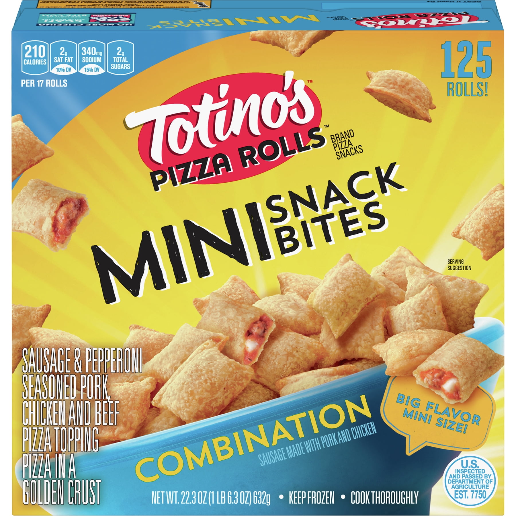 Totino's Pizza Rolls Mini, Combination, 125 Rolls, 22.3 oz Bag