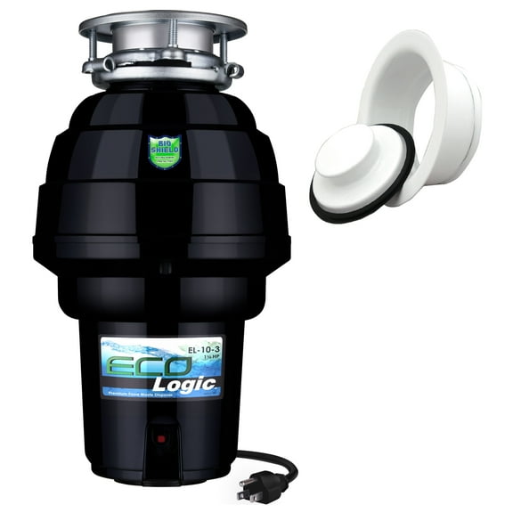 Eco Logic 1-1/4 HP Garbage Disposal, Includes White Sink Flange 10-US-EL-10-DS-3B-WH