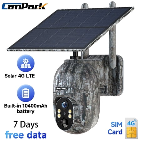 CAMPARK 4G LTE Cellular Trail Camera Wireless 1080P Pan Tilt Solar Powered Hunting Game Camera Color Night Vision 360° Full View Waterproof IP66 Motion Alert for Outdoor Wildlife Monitoring