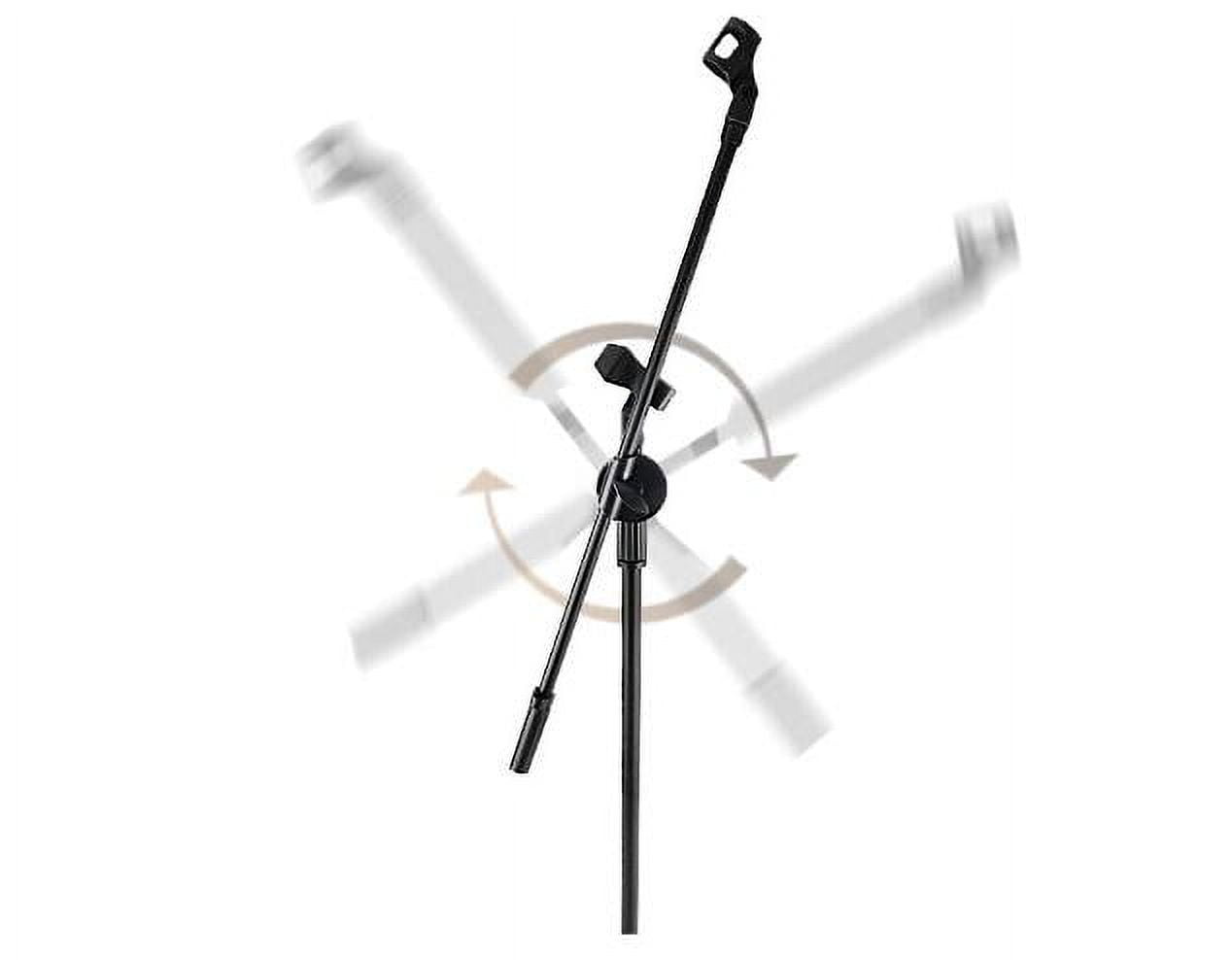 INTBUYING Microphone Stand Tripod Boom with Extending Boom Arm and Dual Mic Holder Clip Adjustable Collapsible Black