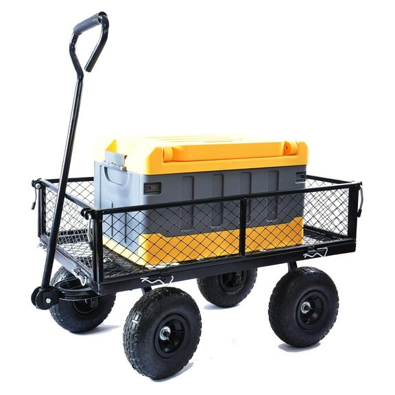 Steel Utility Cart with Detachable mesh Side Plates on All Sides, Suitable for Garden Farm Warehouse,etc. Black Air Wheels