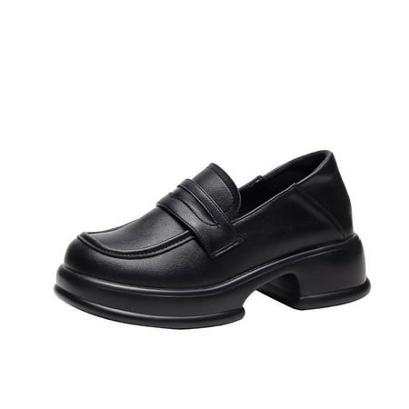 

2024 Small Shoes Women‘s Small Size Loafers Thick Heeled Thick Sole Slip-on Single Shoes College Style Small Inner Height Increase