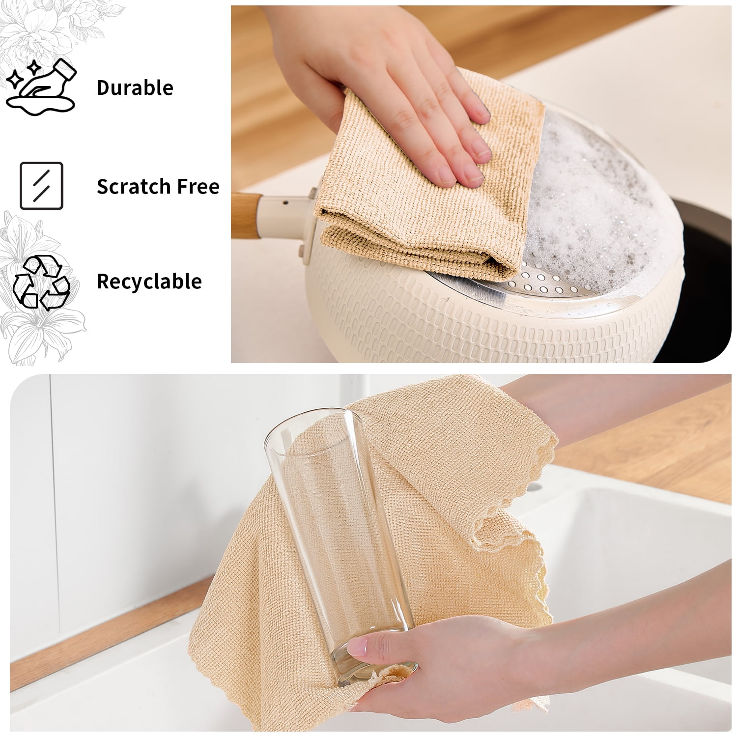 Beartech 80 Pack Microfiber Kitchen Towels Cleaning Cloth Roll,Lint Free Rags & Tear Away Reusable Towels,Washable Shop Rags,Ultra Absorbent Dish Rags for Car Kitchen Window Garage-Apricot Yellow