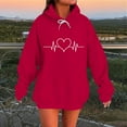 thumbnail image 2 of Miluxas Heart Print Hoodies for Women Drawstring Long Sleeve Sweatshirts Cute Pullover Tops with Pocket Red L(L), 2 of 5