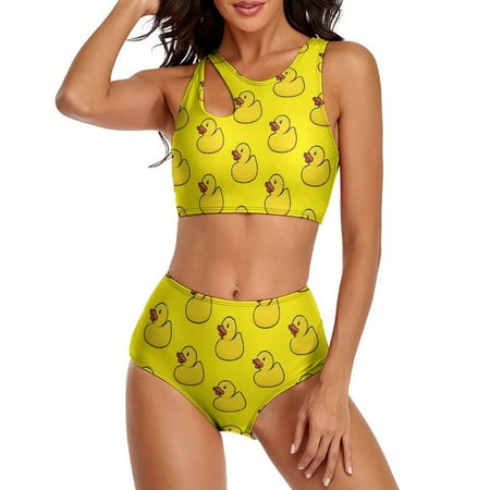 Yellow Rubber Ducks Bikinis Set Bubbles Bathtime Push Up Bikini Swimsuit Sexy High Waisted Swimwear Graphic Aesthetic Swimsuits