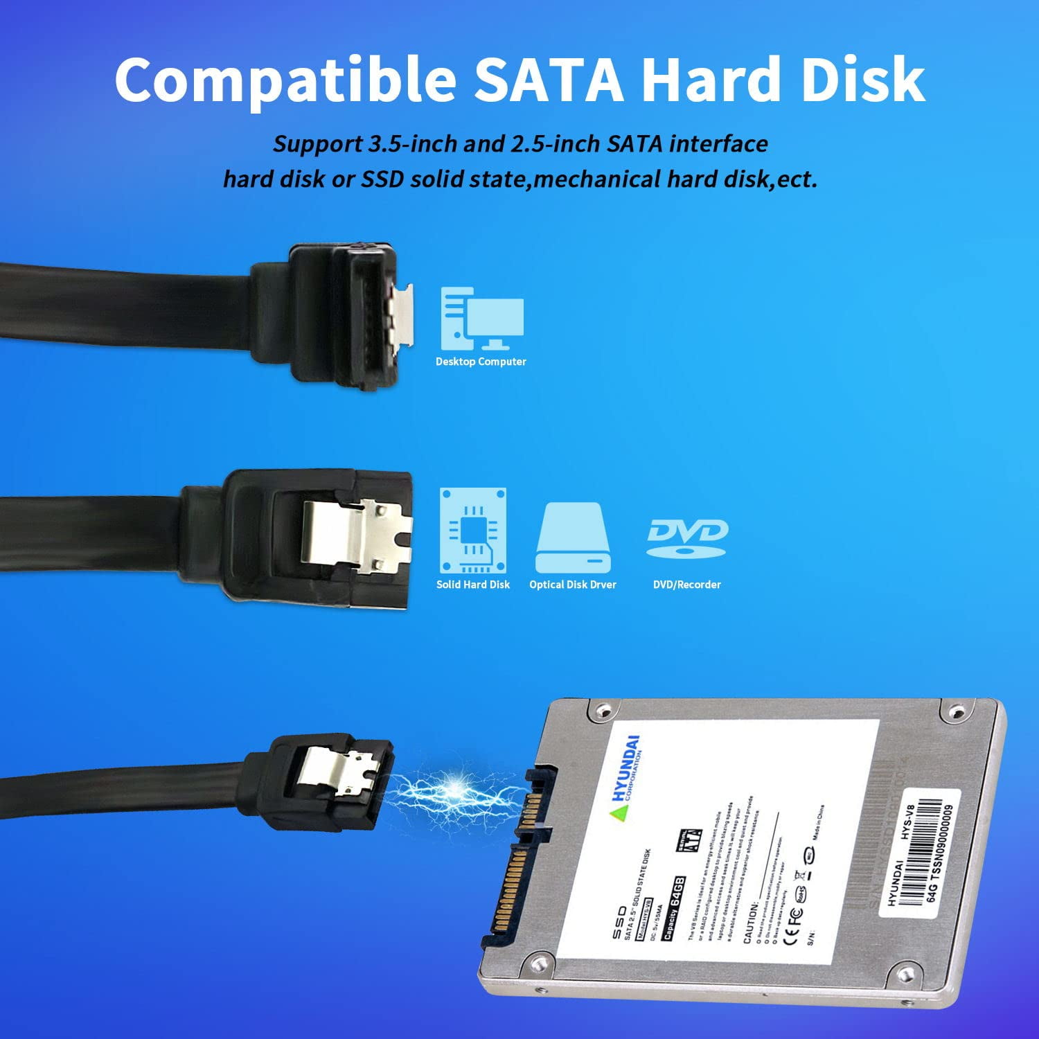 HRTGFD-12-Pack SATA III 6.0 Gbps Cables - 90 Degree Right Angle Black with Locking Latch, 16 Inch SATA Cable Pack for HDD, SSD, CD and DVD Drives