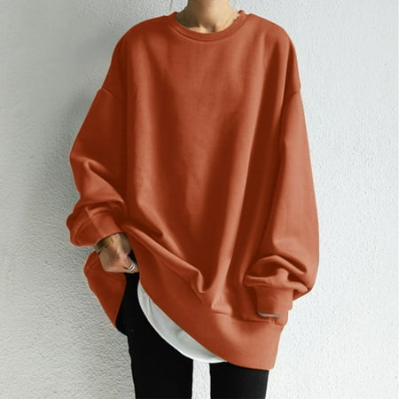 Baqcunre Women s Solid Color Pullover Round Neck Loose Velvet Hoodie Womens Tops Crewneck Sweatshirts Sweatshirt for Women Womens Sweatshirt Red 3Xl