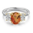 thumbnail image 3 of Gem Stone King 925 Silver and 10K Yellow Gold Twilight Orange Mystic Quartz and DEF Lab Grown Diamond Engagement Ring for Women | 2.86 Cttw | Oval 9X7MM | Birthstone | Size 6, 3 of 6
