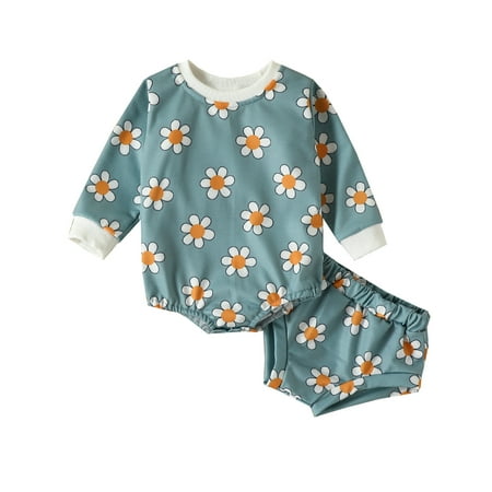 

TAIAOJING Baby Boys Girls Clothes Cotton Flower Print Floral Autumn Long Sleeve Shorts Romper Bodysuit Set Clothes 6-12 Months