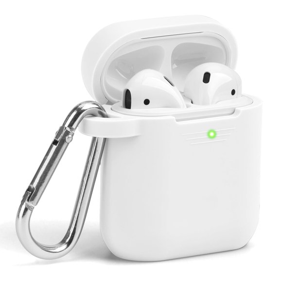 Janrevotw Airpods Case, Hard Shell Shockproof Earbud Protector With Keychain Kit For Apple Airpods 1 & 2(White)
