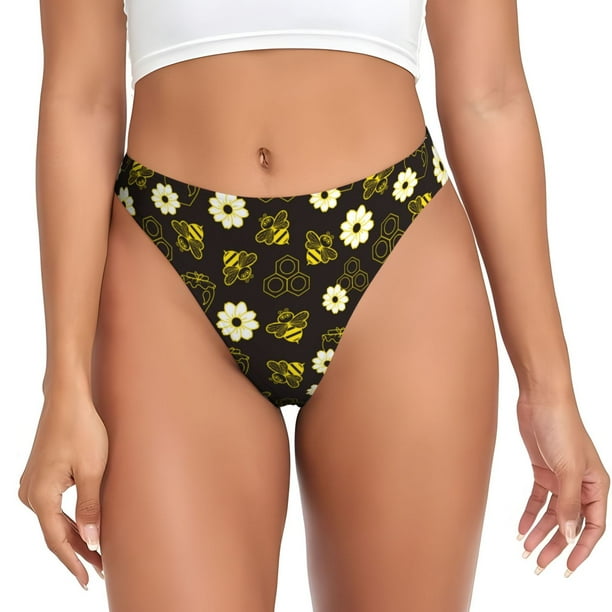 Balery Honey Bees With Flowers Tangas de Algodón para Mujer con Estampado – Ropa Interior Sexy, Transpirable, G-string-Large